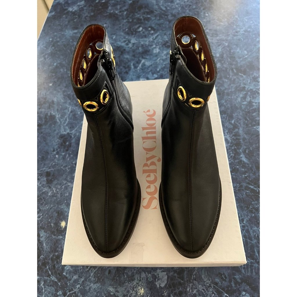 See By Chloe Steffi Grommet Leather Ankle Boots Black Women’s Eu 37/Us 7